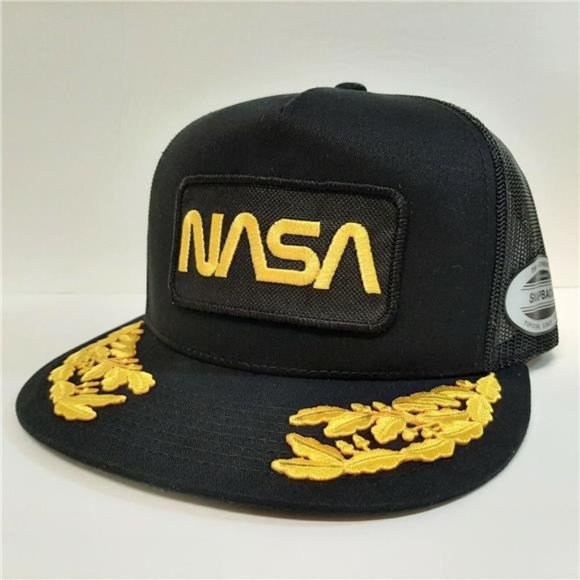 AWESOME NASA Vintage Style Embroidered Patch Flat Bill Mesh Snapback Hat Black - Picture 3 of 6